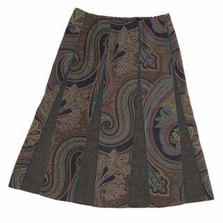 エトロ(ETRO)の美品 エトロ ETRO スカート ペイズリー ウール ボトムス レディース イタリア製 42(L相当) カーキ(ひざ丈スカート)