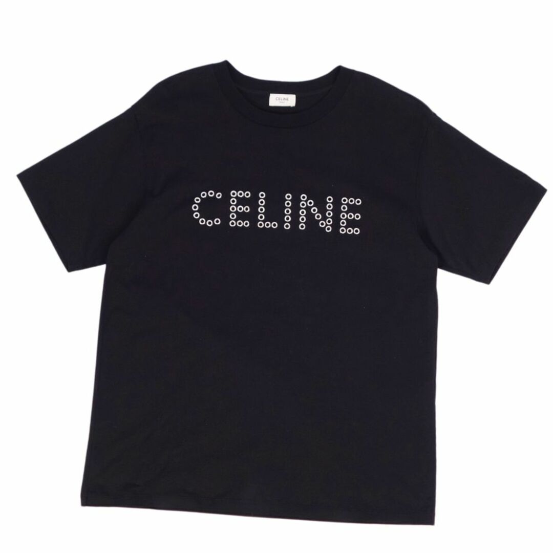 celine(セリーヌ)の美品 セリーヌ CELINE Tシャツ カットソー ロゴ スタッズ ハトメ コットン トップス メンズ イタリア製 M ブラック メンズのトップス(Tシャツ/カットソー(半袖/袖なし))の商品写真