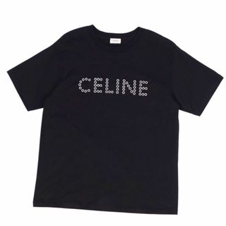 セリーヌ(celine)の美品 セリーヌ CELINE Tシャツ カットソー ロゴ スタッズ ハトメ コットン トップス メンズ イタリア製 M ブラック(Tシャツ/カットソー(半袖/袖なし))