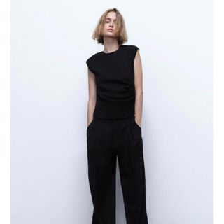 ザラ(ZARA)のZARA  ギャザーインターロックトップス(カットソー(半袖/袖なし))