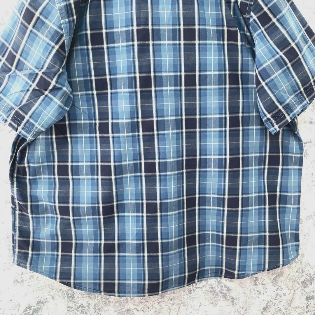 IT34 US古着アウトドアライフユーロ企業刺繍ワッペンチェック柄ビッグシャツ メンズのトップス(Tシャツ/カットソー(半袖/袖なし))の商品写真