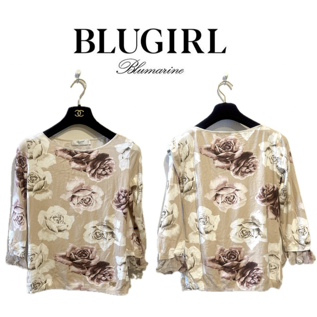 Blugirl(ブルーガール)の【Blugirl  Blumarine】薔薇柄ニットカットソー【イタリア製】 レディースのトップス(ニット/セーター)の商品写真