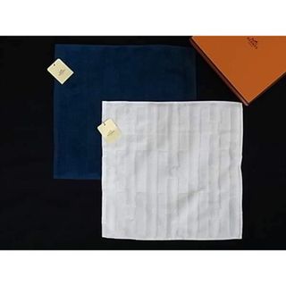 エルメス(Hermes)の■新品■未使用■ HERMES エルメス ステアーズ コットン100％ ハンドタオル ハンカチ ２点セット ホワイト系×ネイビー系 FC0105 (その他)