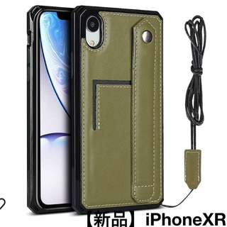 【新品】iPhoneXR／カード収納付／グリーン(iPhoneケース)