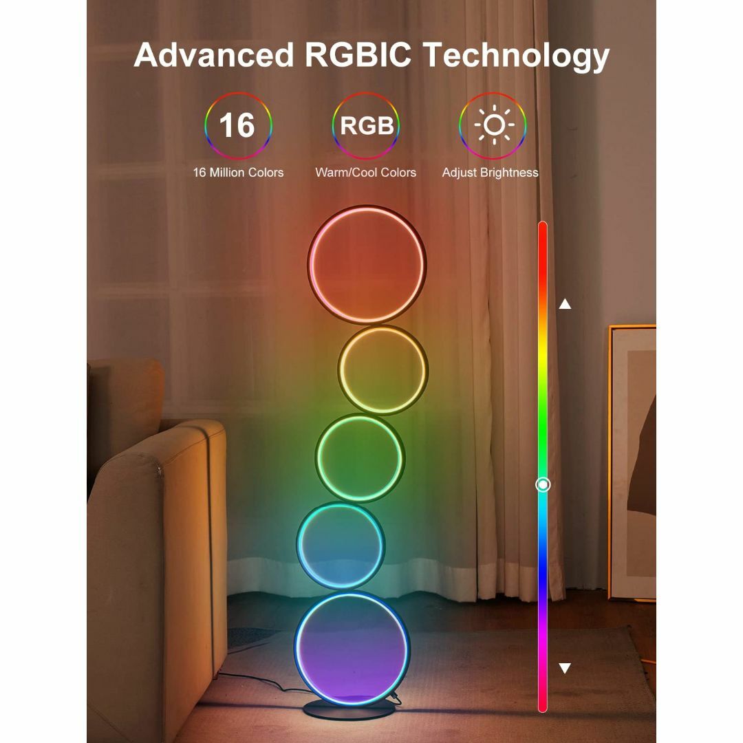 【色:Black】JIRTH RGB フロアライト 調光 LED フロアスタンド インテリア/住まい/日用品のライト/照明/LED(その他)の商品写真