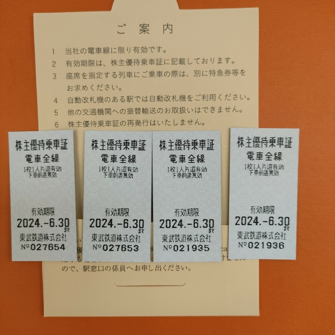 東武鉄道 株主優待 乗車券 4枚 ラクマパック チケットの優待券/割引券(その他)の商品写真