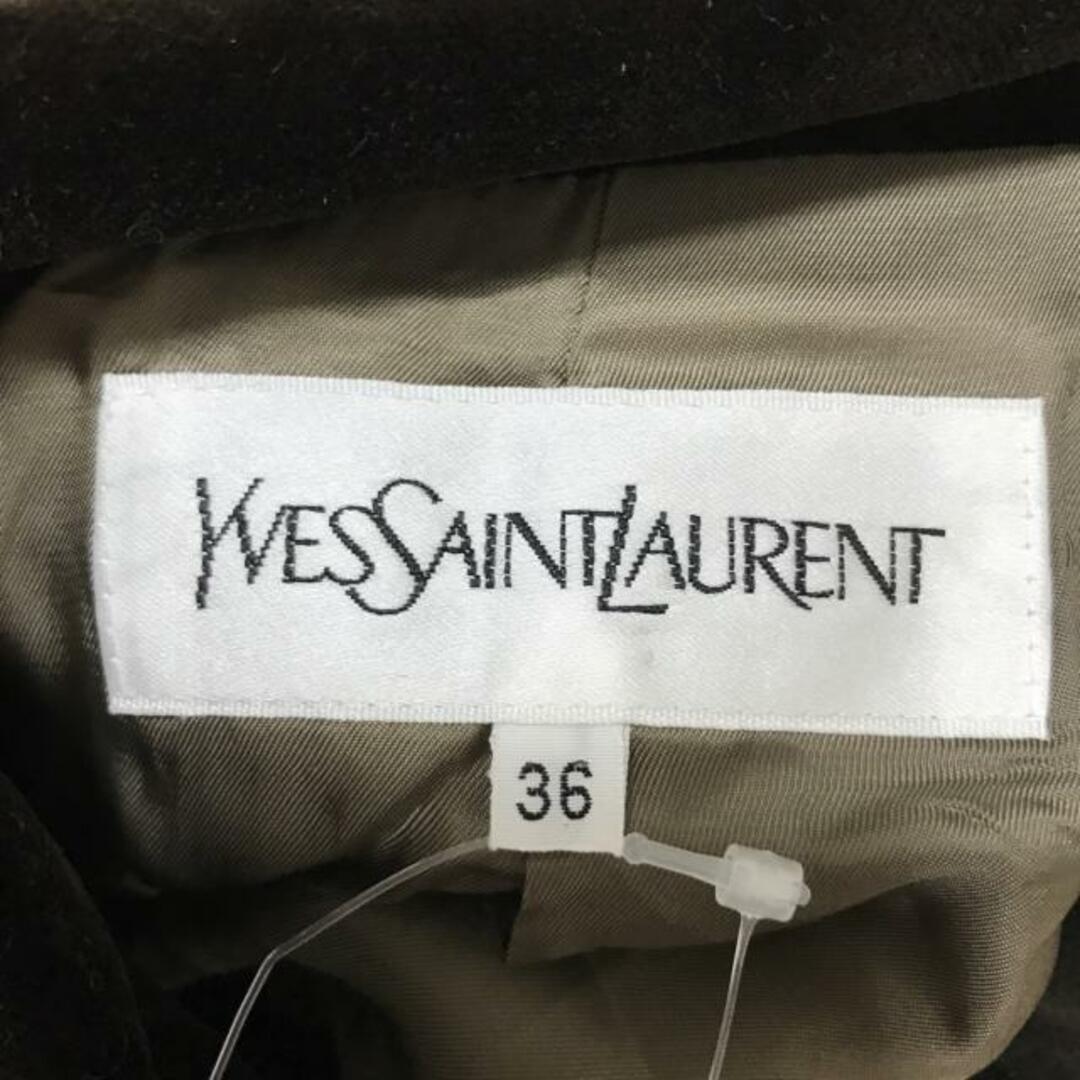 Saint Laurent(サンローラン)のYvesSaintLaurent(イヴサンローラン) コート サイズ36 S レディース - カーキ×黒×グレー 長袖/一部ベロア/レザーボタン/肩パッド/春/秋 レディースのジャケット/アウター(その他)の商品写真