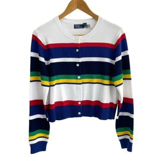 ポロラルフローレン(POLO RALPH LAUREN)のPOLObyRalphLauren(ポロラルフローレン) カーディガン サイズL レディース美品  - 白×ブルー×マルチ 長袖/ボーダー(カーディガン)