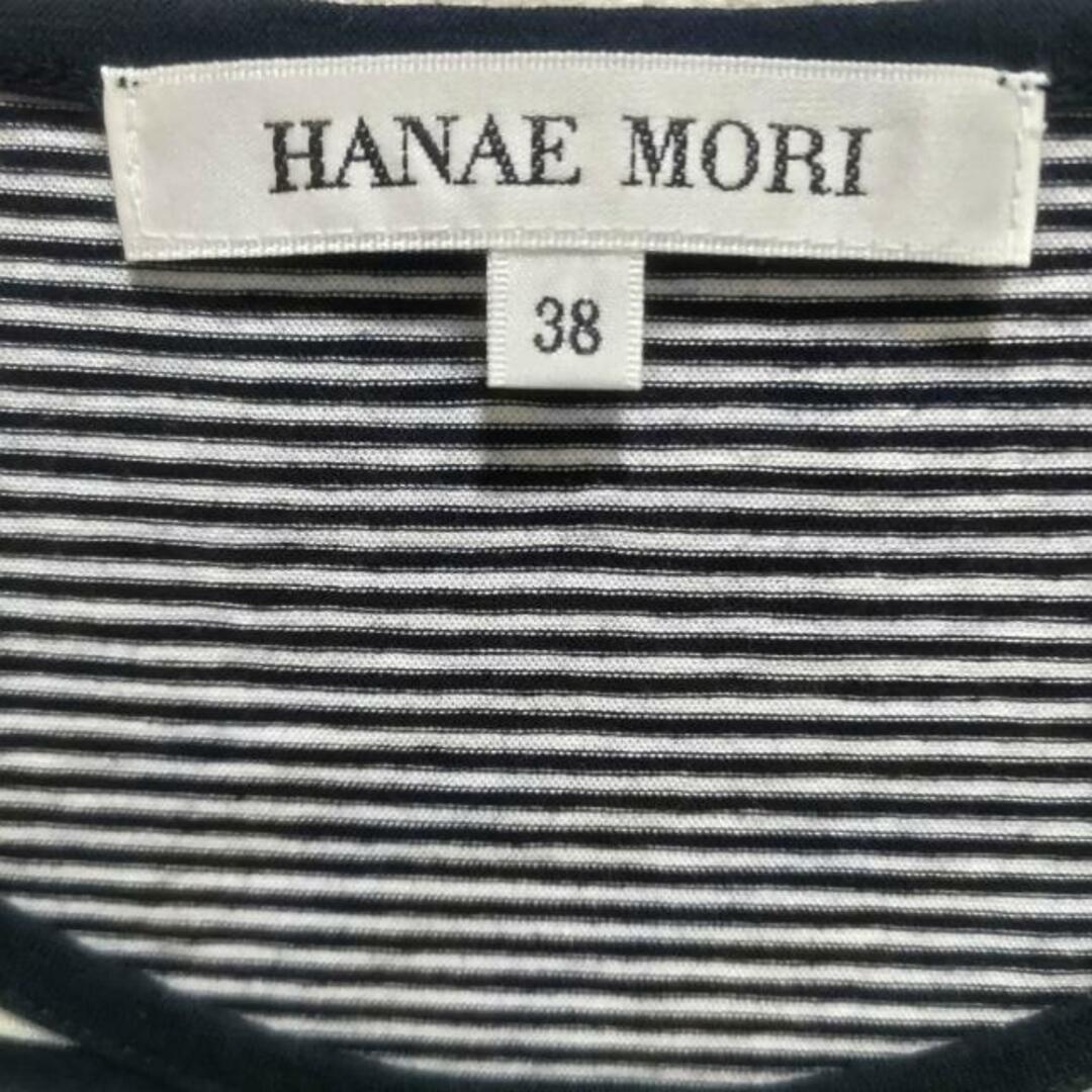HANAE MORI(ハナエモリ)のHANAE MORI(ハナエモリ) 半袖Tシャツ サイズ38 M レディース美品  - 白×ダークネイビー ボーダー/ラインストーン レディースのトップス(Tシャツ(半袖/袖なし))の商品写真