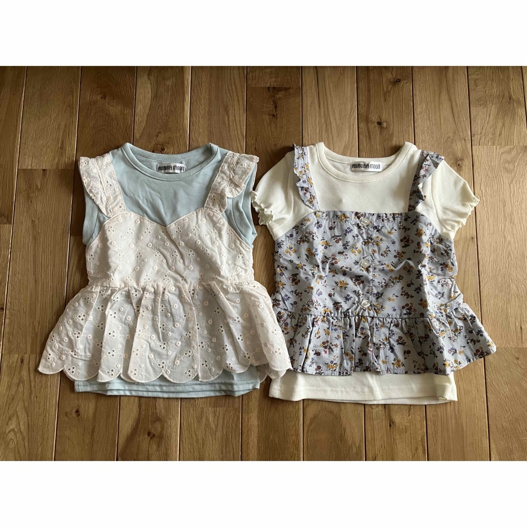 新品 女の子 キッズ 重ね着風 半袖 トップス セット 100センチ キッズ/ベビー/マタニティのキッズ服女の子用(90cm~)(Tシャツ/カットソー)の商品写真