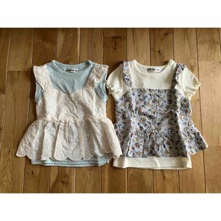 新品 女の子 キッズ 重ね着風 半袖 トップス セット 100センチ(Tシャツ/カットソー)