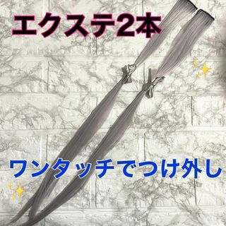 ❤️コスプレ❤️ エクステンション 2本 かつら 耐熱 ワンタッチ ライトグレー