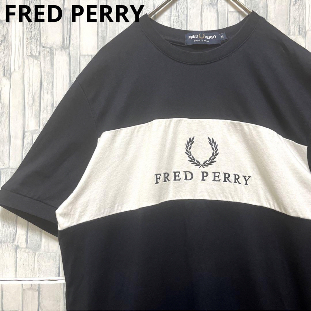 FRED PERRY(フレッドペリー)のフレッドペリー 半袖 Tシャツ ブラック S デカロゴ 刺繍ロゴ バイカラー メンズのトップス(Tシャツ/カットソー(半袖/袖なし))の商品写真