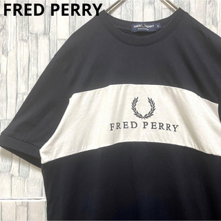 FRED PERRY - フレッドペリー 半袖 Tシャツ ブラック S デカロゴ 刺繍ロゴ バイカラー