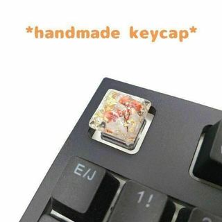 自作キーキャップ キラキラ水中花 スクエアxピンクオレンジの花 キートップ(PC周辺機器)