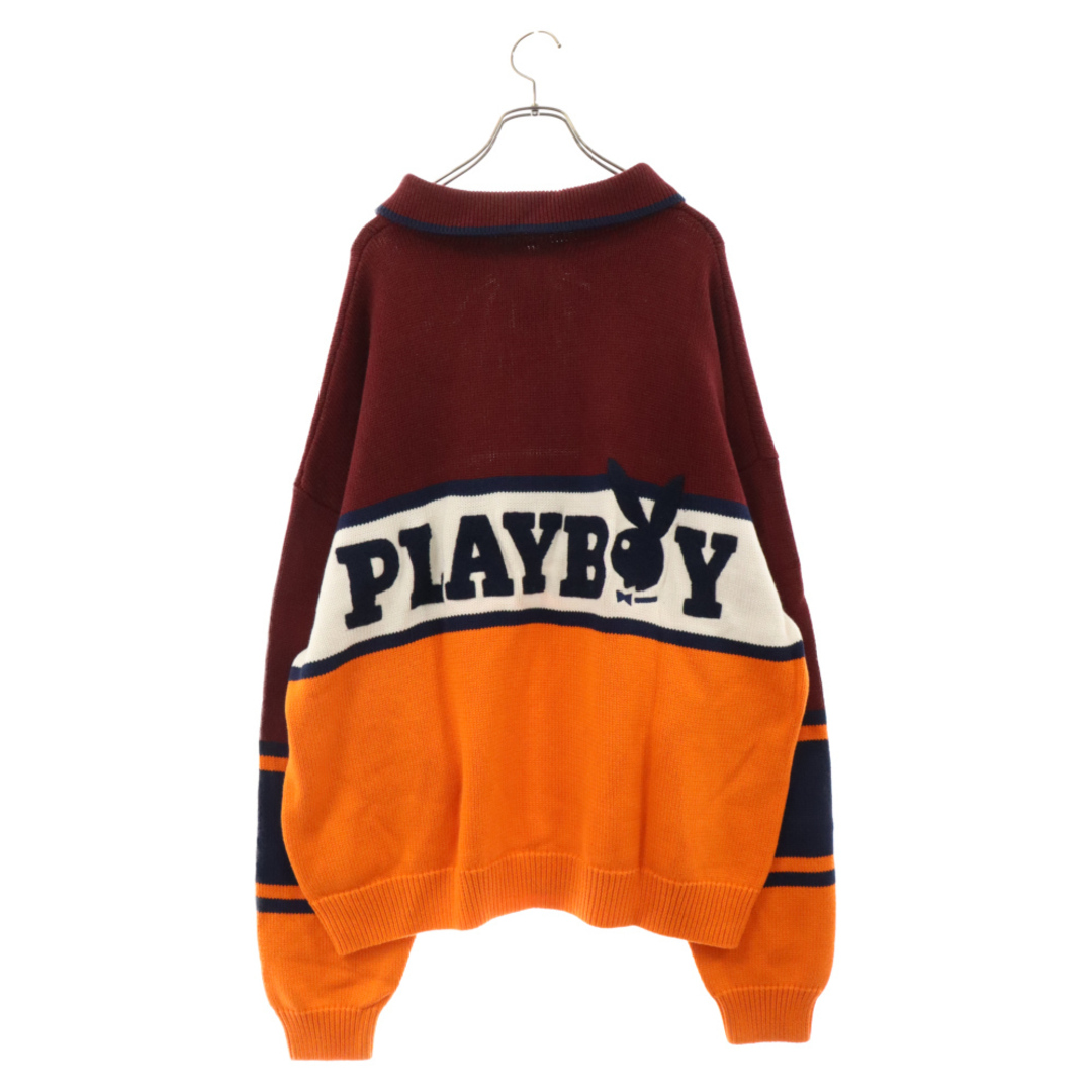 SUPPLIER サプライヤ × PLAYBOY COLLEGE LOGO KNIT プレイボーイ カレッジ ロゴ ハーフジップ 長袖ニット トレーナー ボルドー/オレンジ メンズのトップス(ニット/セーター)の商品写真