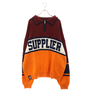 SUPPLIER サプライヤ × PLAYBOY COLLEGE LOGO KNIT プレイボーイ カレッジ ロゴ ハーフジップ 長袖ニット トレーナー ボルドー/オレンジ(ニット/セーター)