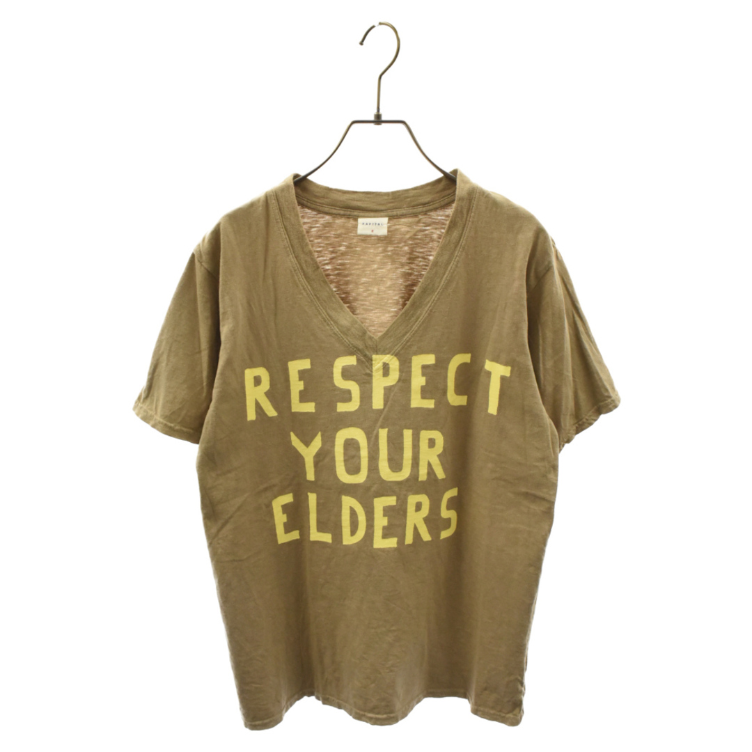 KAPITAL(キャピタル)のKAPITAL キャピタル RESPECT YOUR ELDERS Vネック半袖Tシャツ ベージュ メンズのトップス(Tシャツ/カットソー(半袖/袖なし))の商品写真