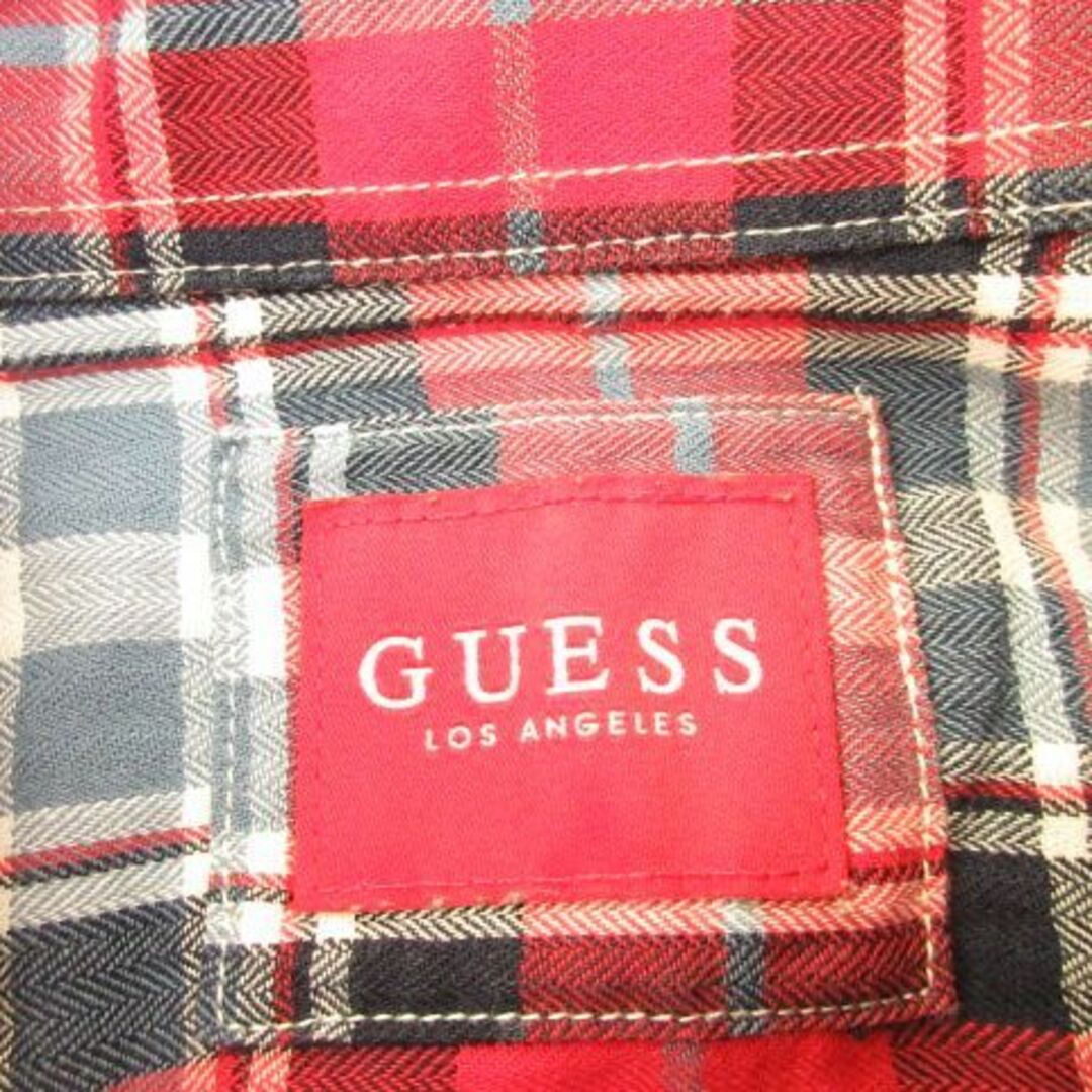 GUESS(ゲス)のゲス GUESS ステンカラーシャツ 長袖 チェック 赤 黒 M *A135 メンズのトップス(シャツ)の商品写真