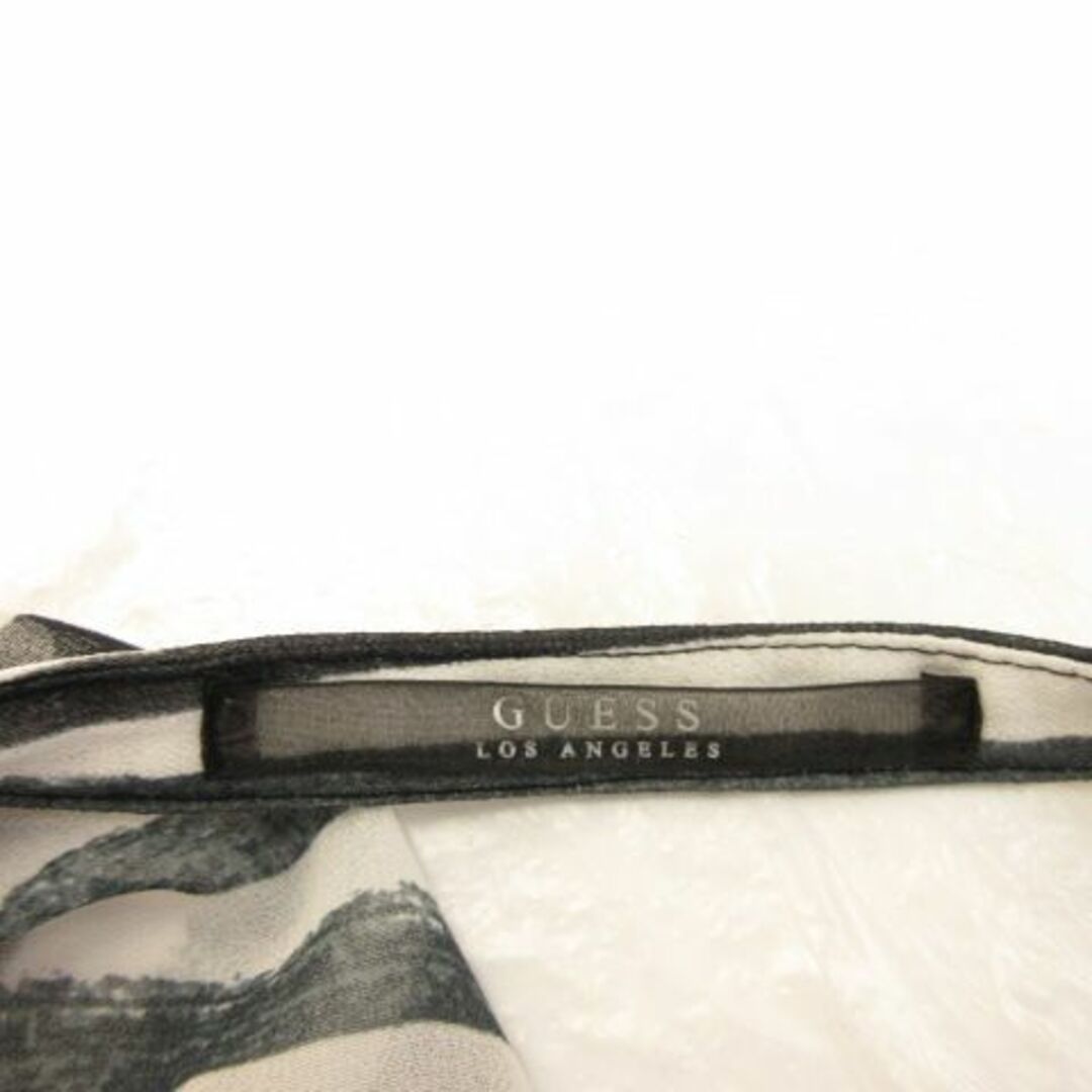 GUESS(ゲス)のゲス GUESS LOS ANGELES シアーカットソー ストライプ 白 M レディースのトップス(カットソー(半袖/袖なし))の商品写真