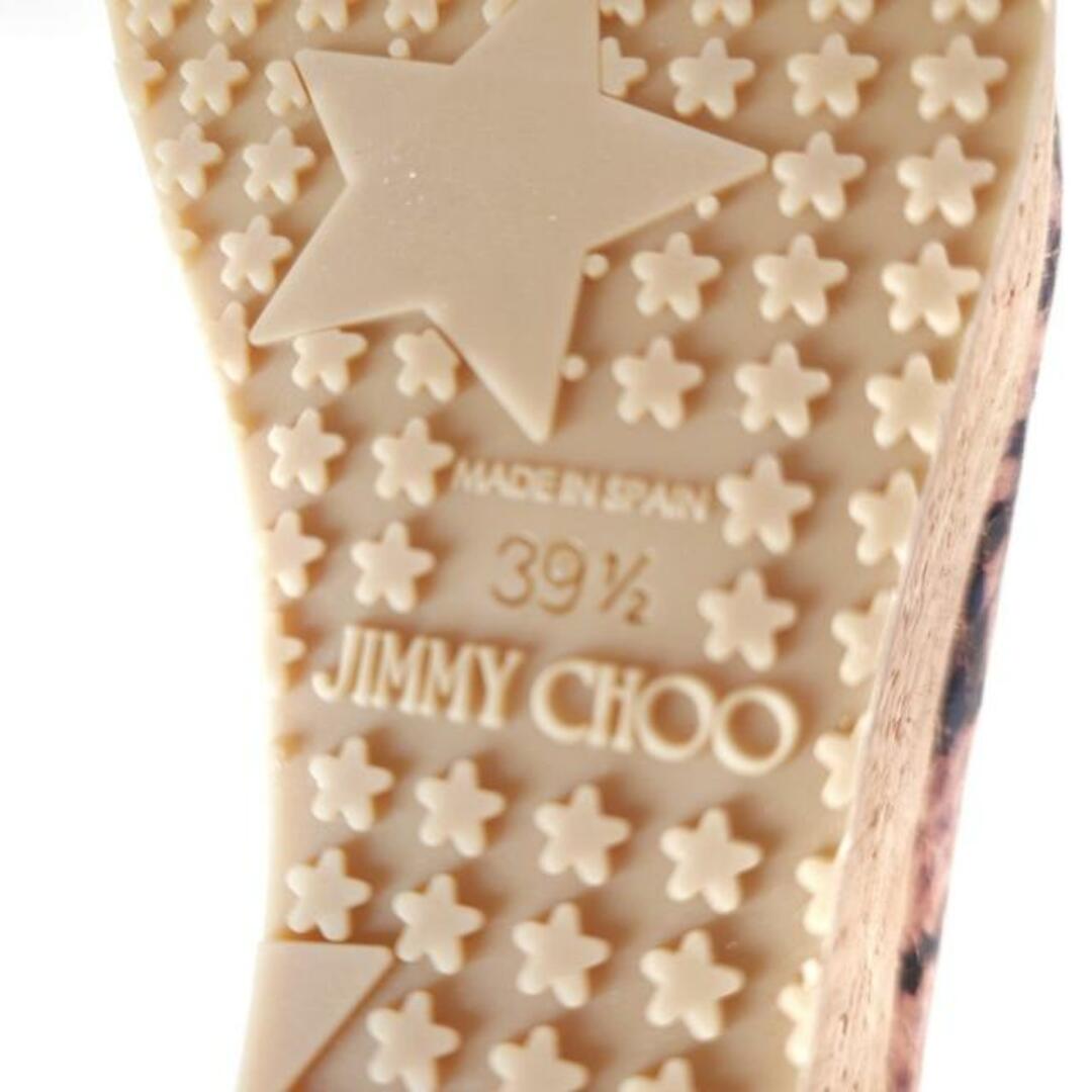 JIMMY CHOO(ジミーチュウ)のJIMMY CHOO(ジミーチュウ) サンダル 39 1/2 レディース - ピンクベージュ×黒 型押し加工/オープントゥ/ウェッジソール レザー レディースの靴/シューズ(サンダル)の商品写真