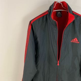 アディダス(adidas)のアディダス ジャケット フルジップ ３本ライン 黒 赤 160サイズ 古着(ウォーキング)