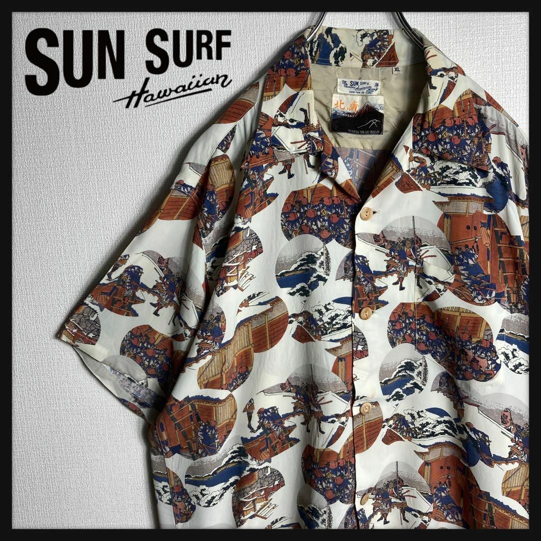 Sun Surf(サンサーフ)の【希少XLサイズ】サンサーフ　開襟　アロハシャツ　半袖　総柄　北斎　忠臣蔵討入 メンズのトップス(シャツ)の商品写真