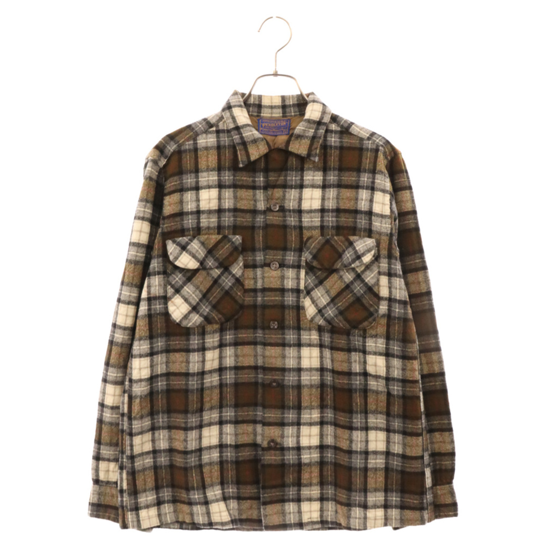 PENDLETON(ペンドルトン)のPENDLETON ペンドルトン 50s VINTAGE ヴィンテージ チェック ウール 長袖シャツ ブラウン メンズのトップス(シャツ)の商品写真