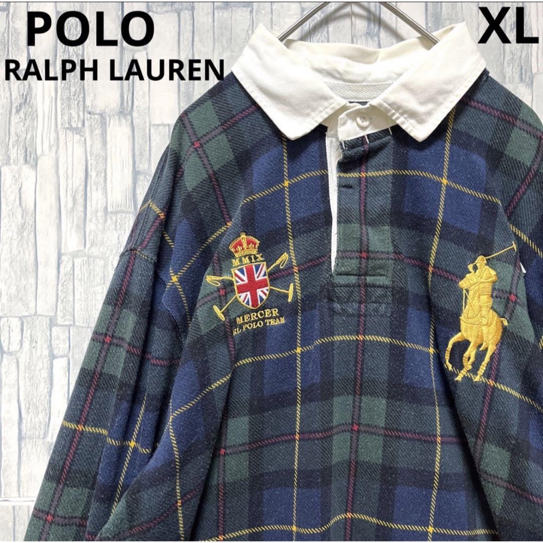 POLO RALPH LAUREN(ポロラルフローレン)のポロバイ ラルフローレン 長袖 ブラックウォッチ ラガーシャツ XL 刺繍ロゴ メンズのトップス(ポロシャツ)の商品写真