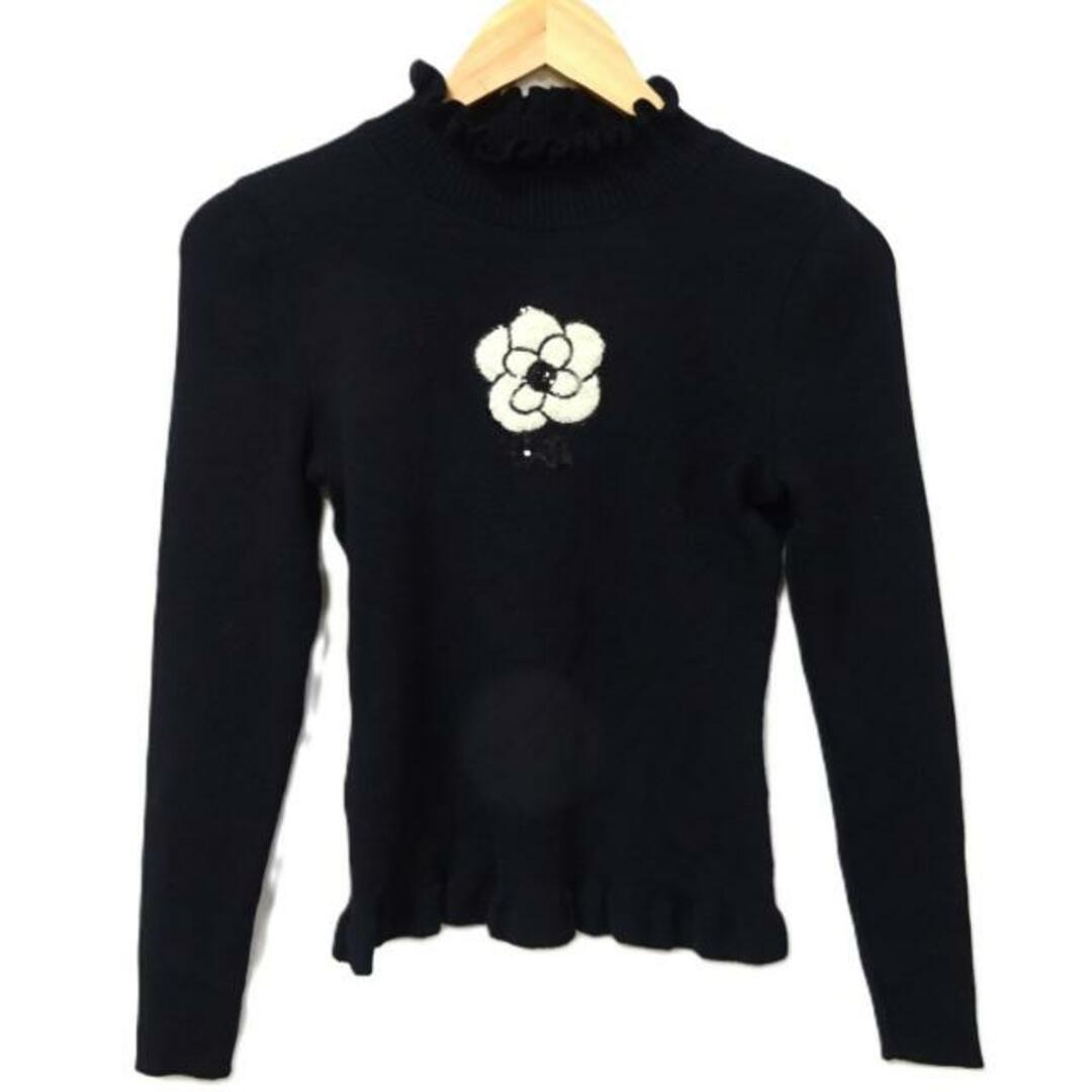 M'S GRACY(エムズグレイシー)のM'S GRACY(エムズグレイシー) 長袖セーター サイズ38 M レディース美品  - 黒×白 ハイネック/スパンコール/フラワー(花) レディースのトップス(ニット/セーター)の商品写真
