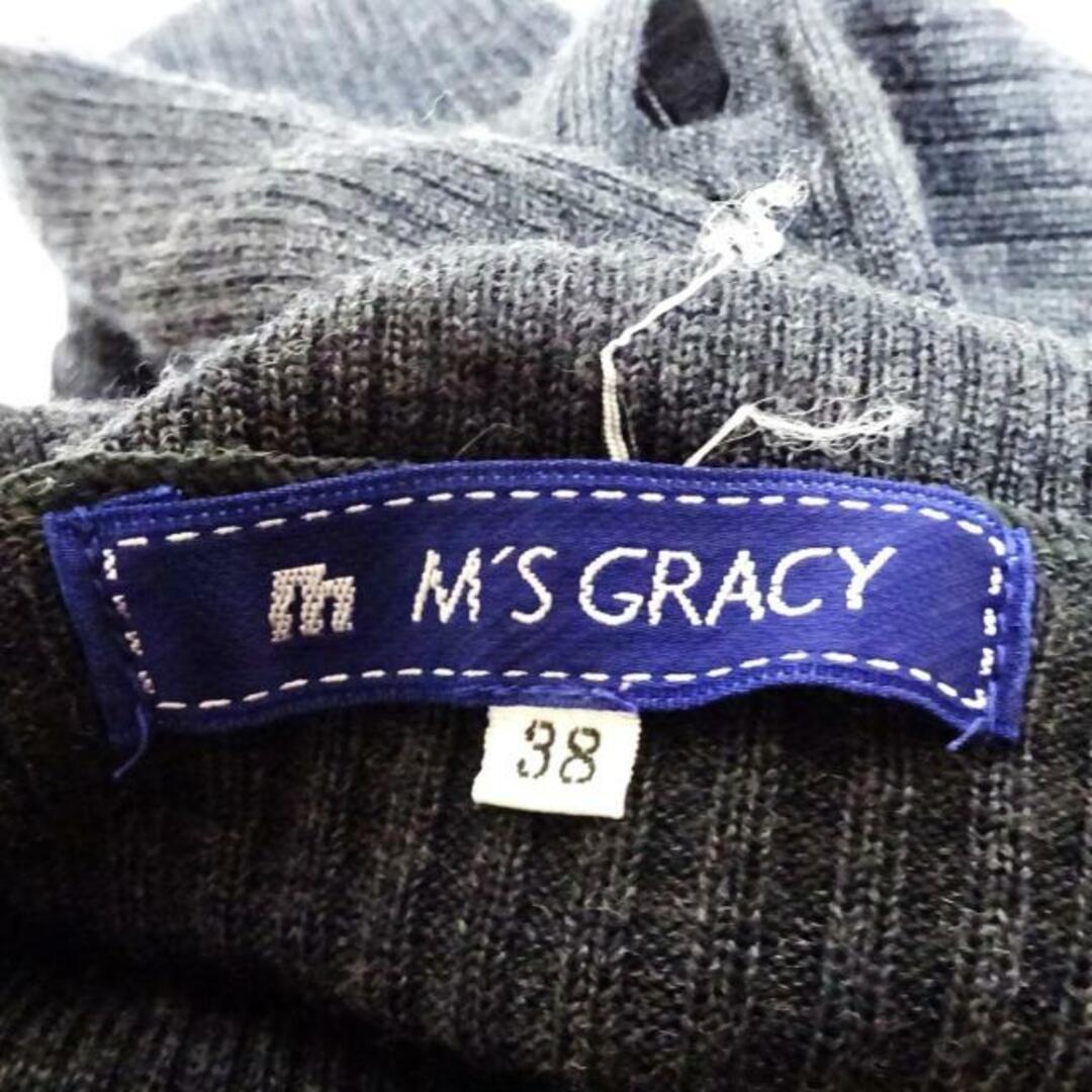 M'S GRACY(エムズグレイシー)のM'S GRACY(エムズグレイシー) 長袖セーター サイズ38 M レディース美品  - ダークグレー×黒 ハイネック/リボン レディースのトップス(ニット/セーター)の商品写真