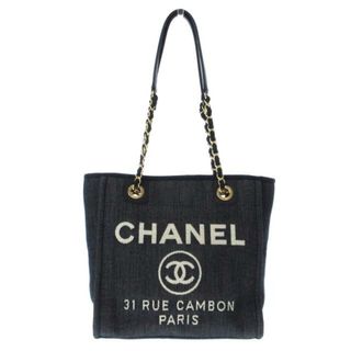 シャネル(CHANEL)のCHANEL(シャネル) トートバッグ レディース ドーヴィルラインPM A66939 ダークネイビー×白  チェーンショルダー/ゴールド金具 デニム×レザー(トートバッグ)