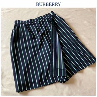 バーバリー(BURBERRY)のビンテージ バーバリー ストライプ ラップスカート風 ショートパンツ ネイビー(キュロット)