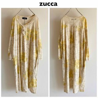 zucca ズッカ 花柄 カットソー ワンピース M ベージュ イエロー