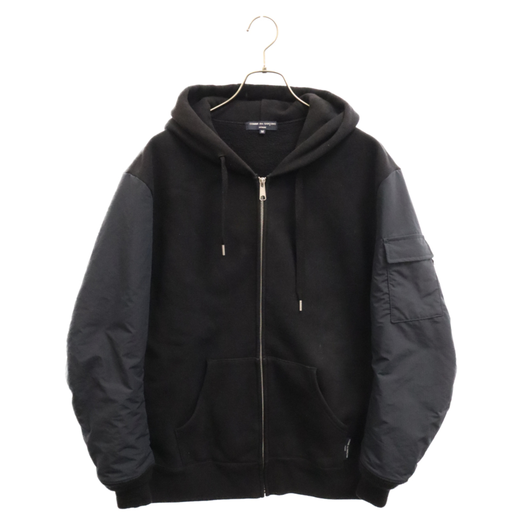 COMME des GARCONS(コムデギャルソン)のCOMME des GARCONS HOMME コムデギャルソンオム 23AW NYLON TWILL ZIP HOODIE HL-T026 ナイロン切替 タグロゴ ジップアップフーディー ブラック メンズのトップス(パーカー)の商品写真