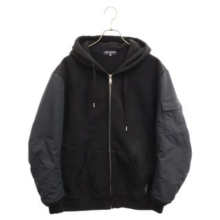 コムデギャルソン(COMME des GARCONS)のCOMME des GARCONS HOMME コムデギャルソンオム 23AW NYLON TWILL ZIP HOODIE HL-T026 ナイロン切替 タグロゴ ジップアップフーディー ブラック(パーカー)