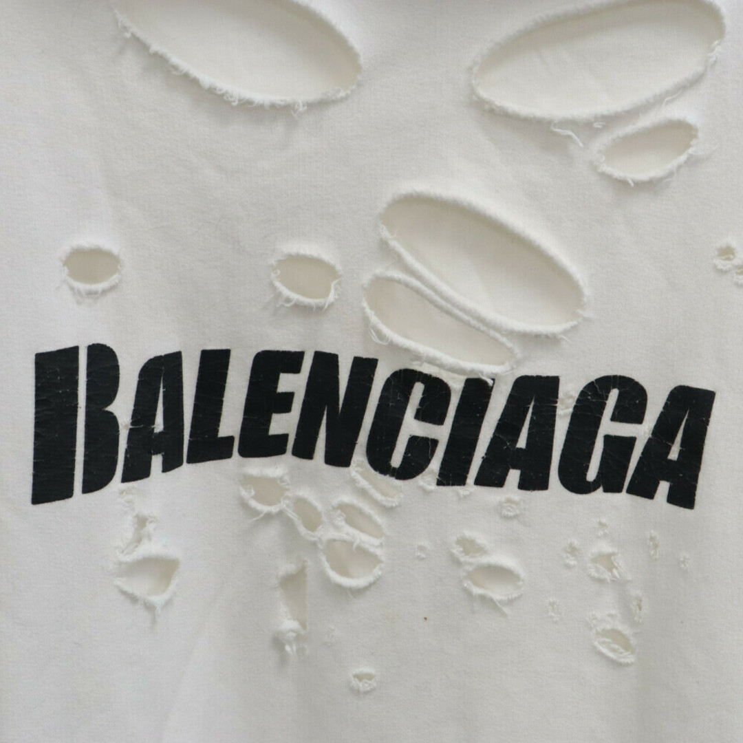 Balenciaga(バレンシアガ)のBALENCIAGA バレンシアガ 21SS Caps Destroyed Hoodie 659403 TKVB6 キャップス デストロイド フーディ プルオーバーパーカー ダメージ加工 ホワイト メンズのトップス(パーカー)の商品写真