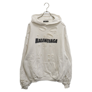 バレンシアガ(Balenciaga)のBALENCIAGA バレンシアガ 21SS Caps Destroyed Hoodie 659403 TKVB6 キャップス デストロイド フーディ プルオーバーパーカー ダメージ加工 ホワイト(パーカー)