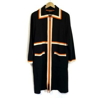 ピエールカルダン(pierre cardin)のpierre cardin(ピエールカルダン) ワンピース サイズ46 XL レディース美品  黒×アイボリー×オレンジ 前ファスナー襟つき(その他)