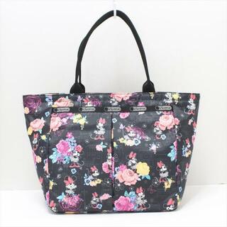 LESPORTSAC(レスポートサック) ハンドバッグ - 黒×マルチ 花柄/ミニーマウス/Disneyコラボ レスポナイロン