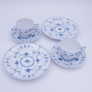 ROYAL COPENHAGEN - Royal Copenhagen (ロイヤルコペンハーゲン) 食器 ブルーフルーテッド カップ＆ソーサー (072/073)2客・プレート(617)2枚セット 箱付き