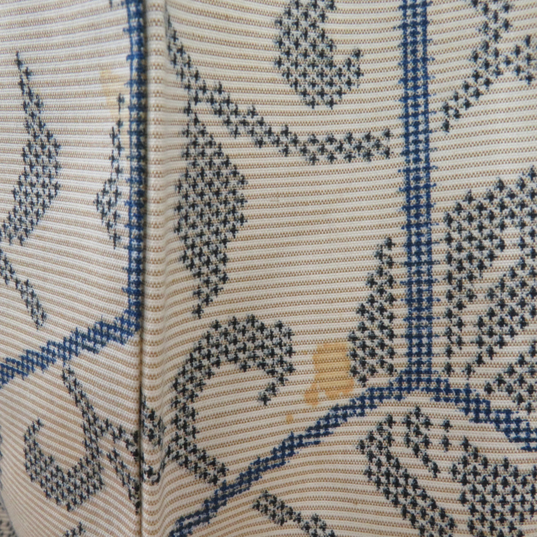 紬 着物 正絹 単衣 ベージュｘ青色 バチ衿 カジュアル着物 細身 仕立て上がり 身丈155cm レディースの水着/浴衣(着物)の商品写真