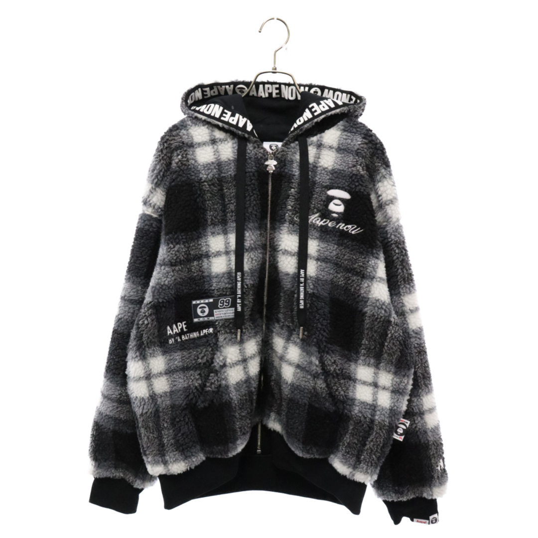 AAPE BY A BATHING APE(エーエイプバイアベイシングエイプ)のAAPE BY A BATHING APE エーエイプバイアベイシングエイプ ZIP UP SWEATER タータンチェック フーデッドジップアップ ジャケット ブラック/グレー AAPSWM3830XXH メンズのジャケット/アウター(フライトジャケット)の商品写真