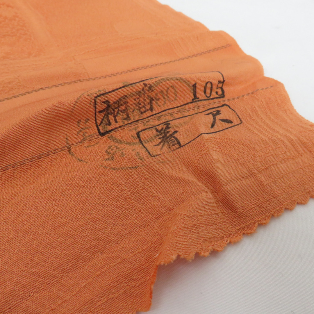 反物 色無地着尺 正絹 橙色 石畳地紋 着物生地 和裁 未仕立て 長さ1200cm レディースの水着/浴衣(着物)の商品写真