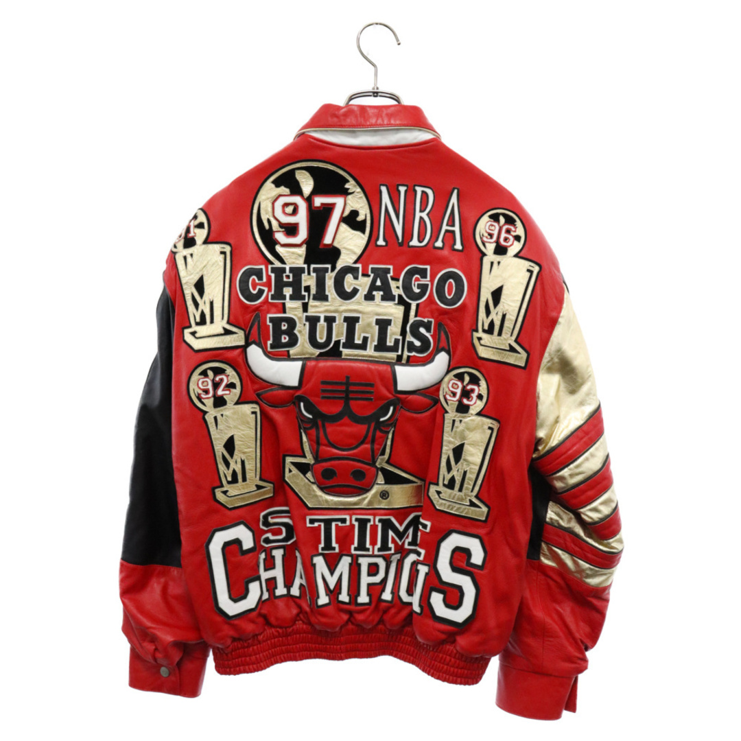 JEFF HAMILTON ジェフハミルトン CHICAGO BULLS 5連覇 優勝記念 レザージャケット レッド メンズのジャケット/アウター(フライトジャケット)の商品写真