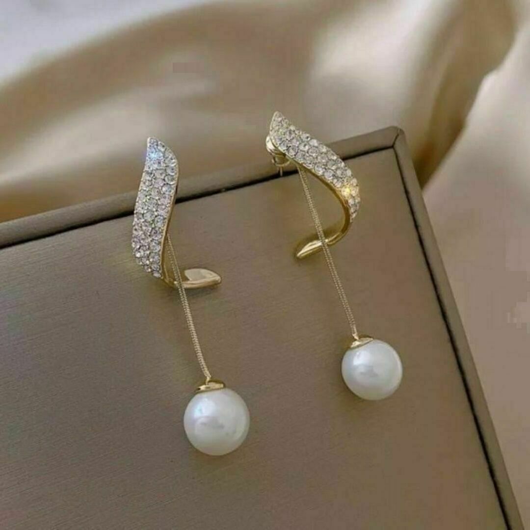 n ピアス ラインストーン s925 ゴールド 韓国 結婚式 ダイヤ 真珠 レディースのアクセサリー(ピアス)の商品写真