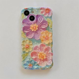 【再入荷】スマホカバー　iPhone15　かわいい　花柄　カラフル　人気(iPhoneケース)