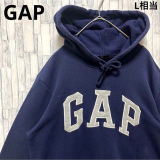 GAP ギャップ パーカー スウェット 刺繍 S ワッペン ネイビー 裏起毛