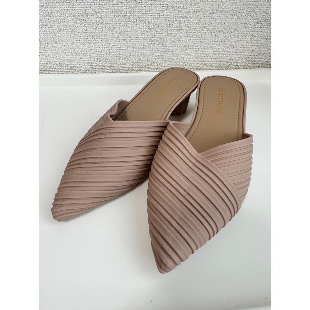 23cm レディース ヒール サンダル ミュール ベージュ オルチャン 韓国 レディースの靴/シューズ(ミュール)の商品写真