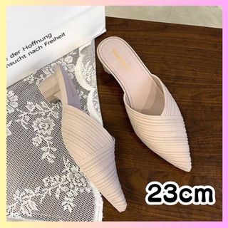 23cm レディース ヒール サンダル ミュール ベージュ オルチャン 韓国(ミュール)